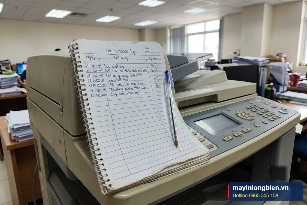Sổ theo dõi bảo dưỡng và bộ đếm máy photocopy