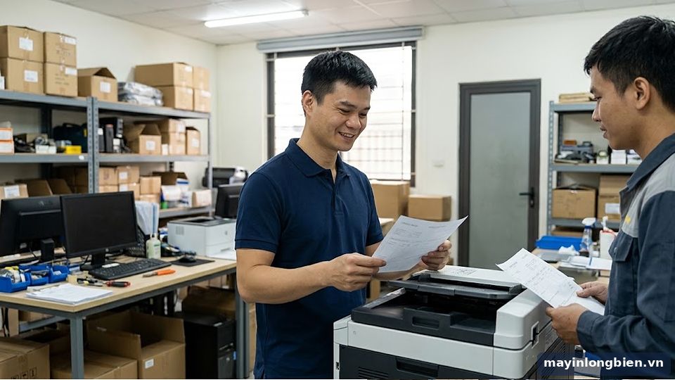 Máy in phiếu giao hàng đã sửa xong tại kho Đông Anh