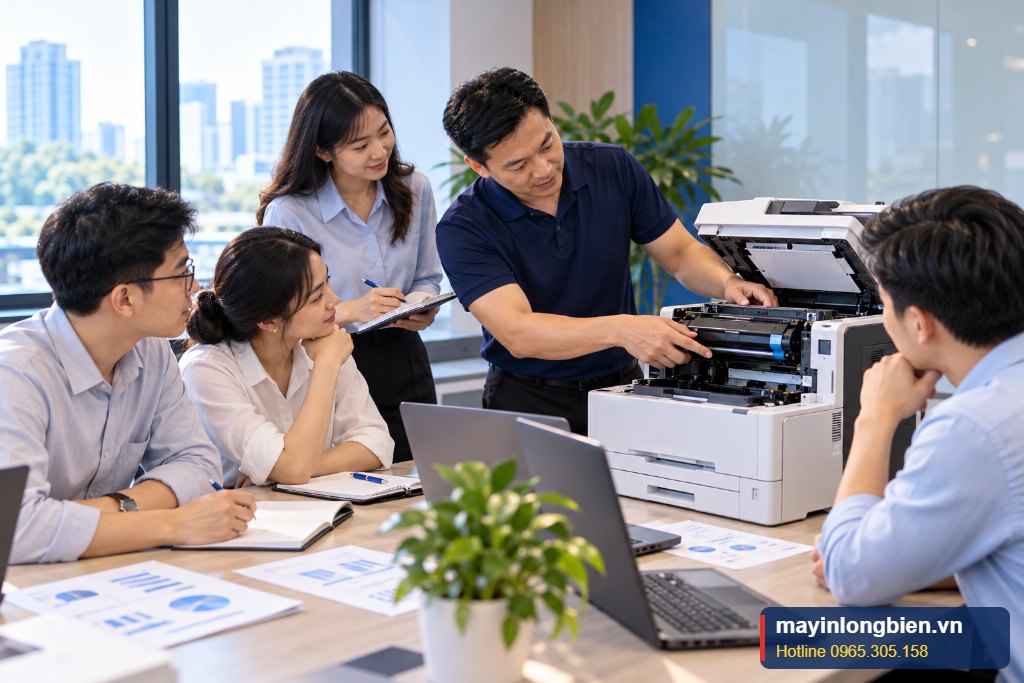 Nhân viên doanh nghiệp học đào tạo kỹ thuật viên máy in, máy tính tại kho Thần Vũ