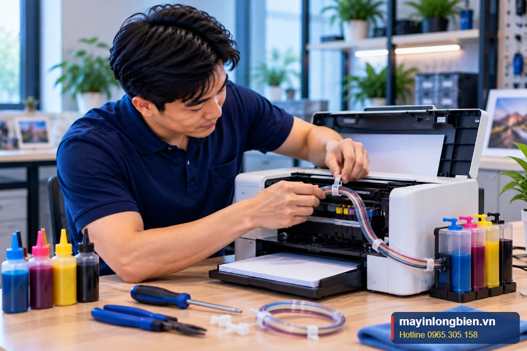 Máy in phun màu lắp hệ thống dẫn mực ngoài dùng cho cửa hàng