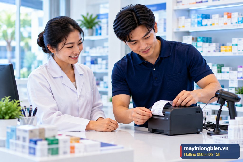 Máy in đặt tại quầy tiếp đón phòng khám ở Hà Nội