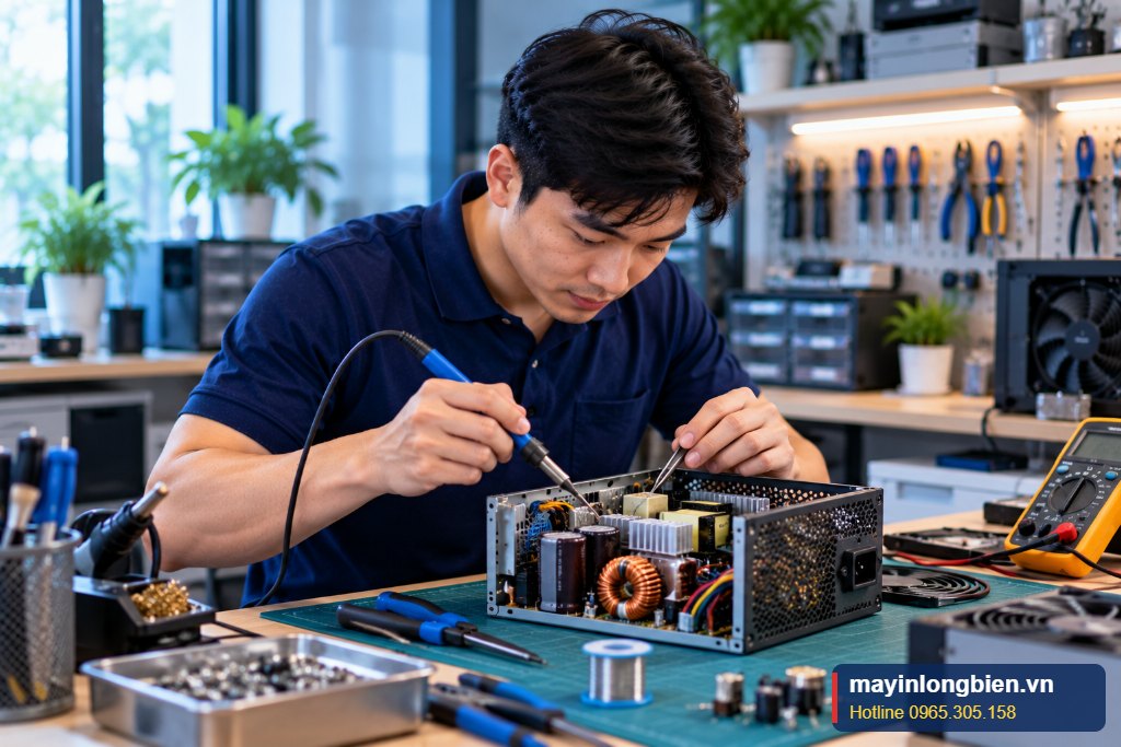 Sửa nguồn máy tính lấy ngay, thay quạt nguồn cho khách chờ tại xưởng