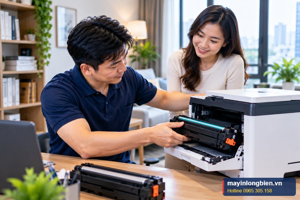 Kỹ thuật Thần Vũ thay hộp mực máy in Brother và lắp cụm trống