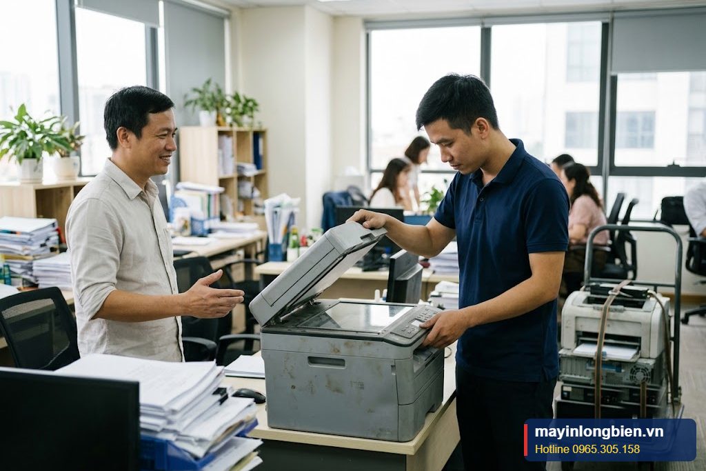 Thu mua máy in cũ tận nơi tại Hà Nội, xếp máy lên xe vận chuyển