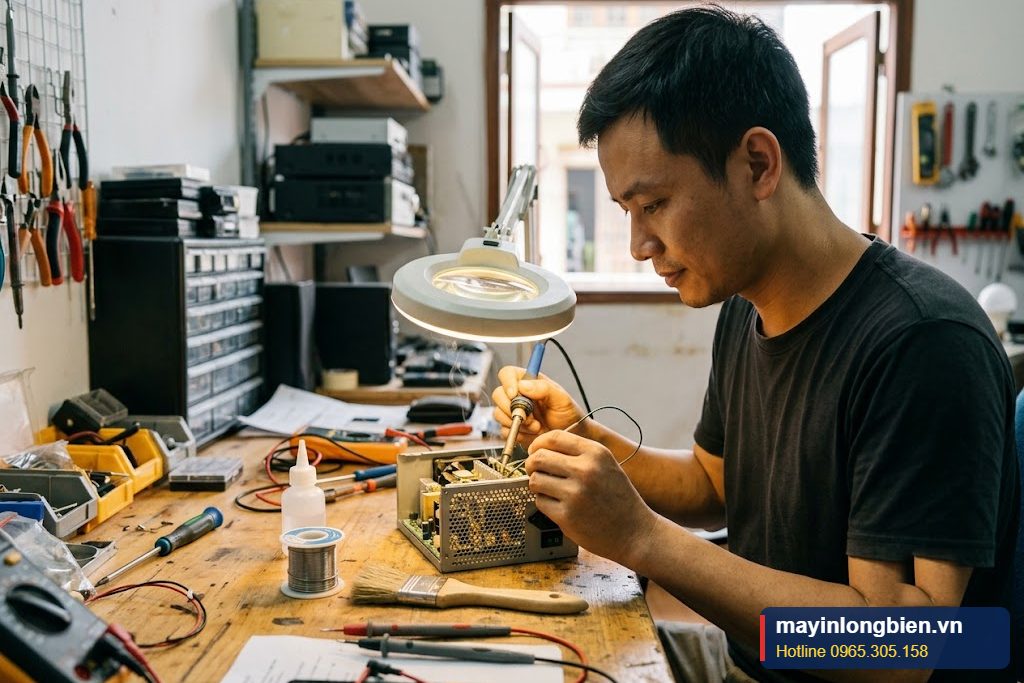 Kỹ thuật viên vệ sinh và nối lại đường mạch nguồn bị côn trùng phá Kỹ thuật viên vệ sinh và nối lại đường mạch nguồn bị côn trùng phá