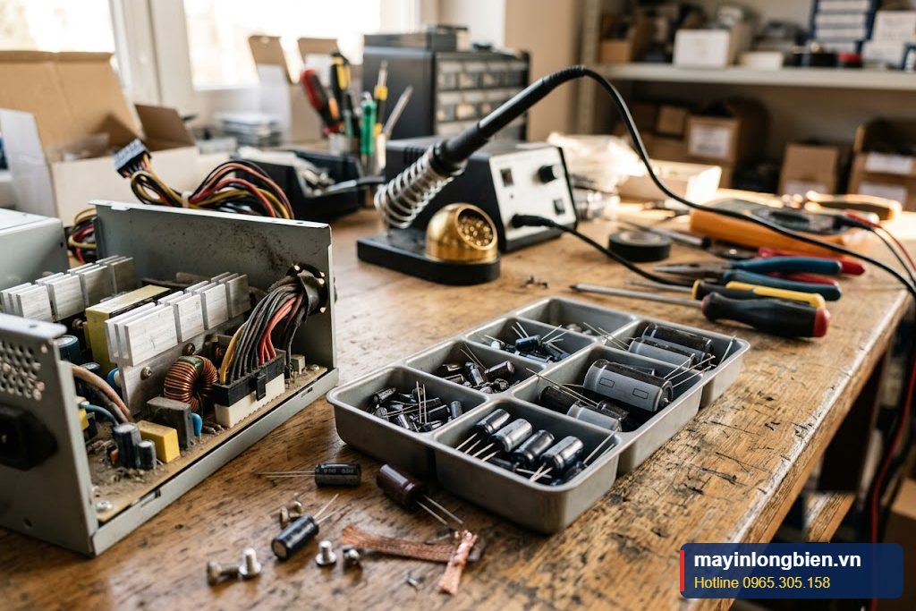 Khay tụ mới chịu nhiệt 105°C chuẩn bị thay tụ nguồn máy tính