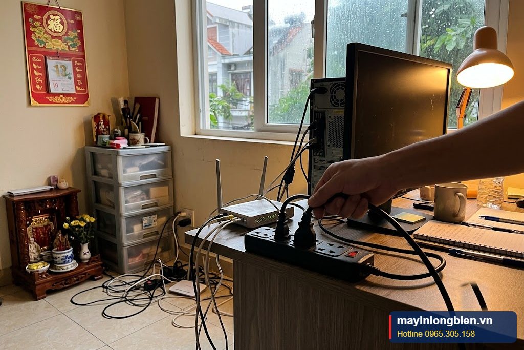 Ổ cắm chống sét và modem rút điện khi mưa giông tại nhà