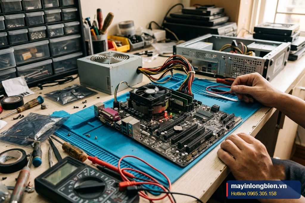 Thử mainboard bằng nguồn chuẩn sau khi nguồn bị sét đánh