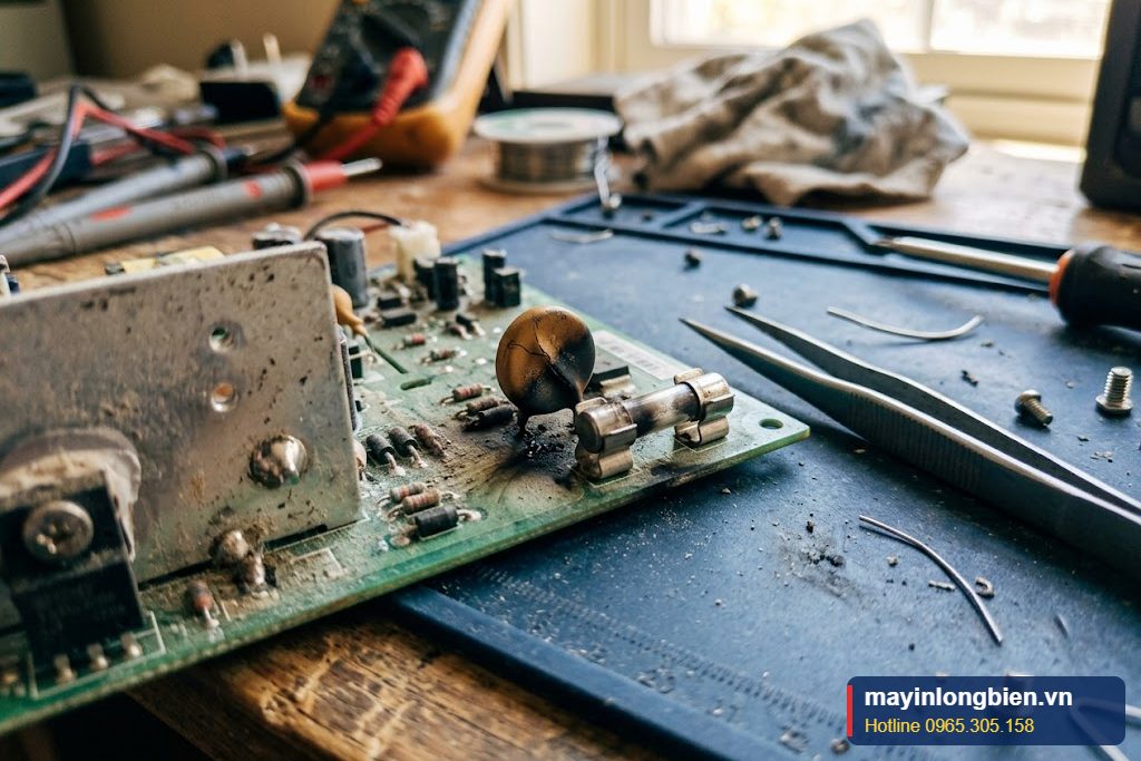 Varistor và cầu chì cháy đen trong nguồn hỏng sau mưa giông