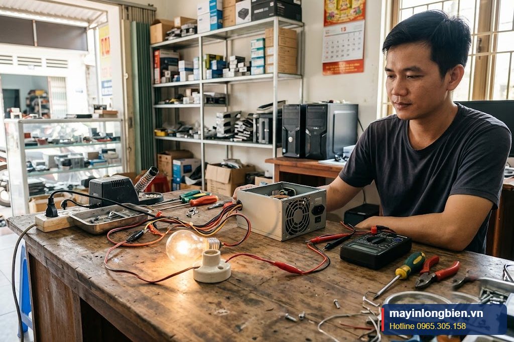 Cấp điện thử qua bóng đèn hạn dòng sau khi thay IC PWM nguồn máy tính Cấp điện thử qua bóng đèn hạn dòng sau khi thay IC PWM nguồn máy tính