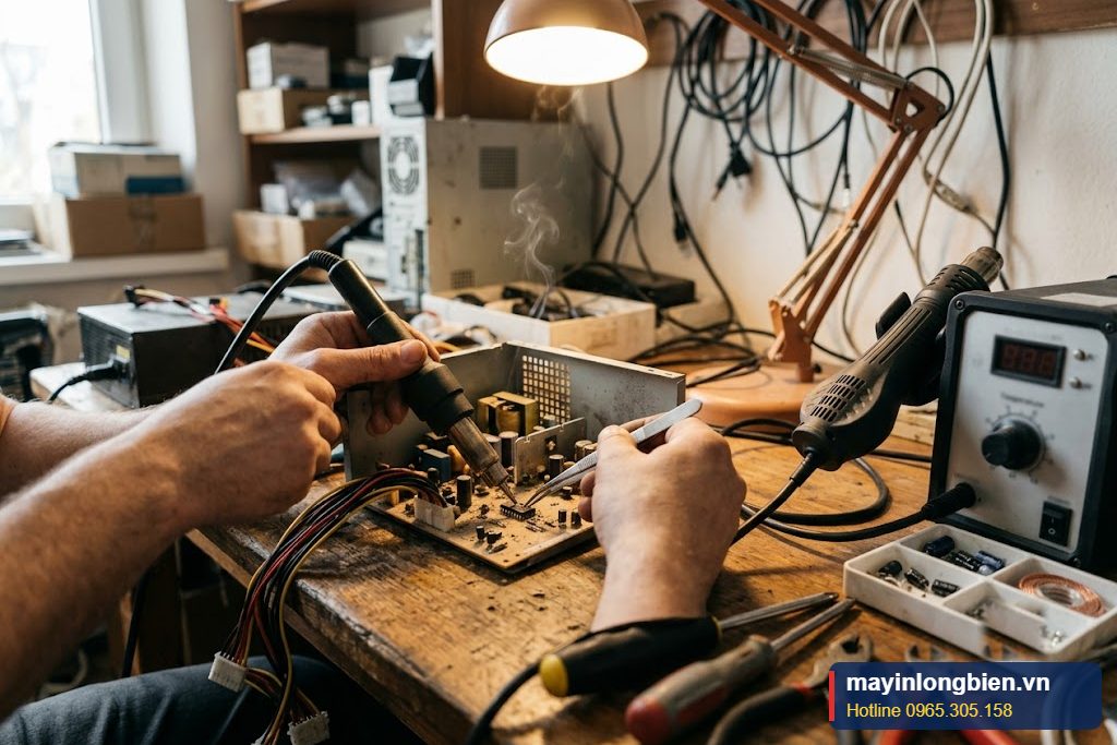 Thay IC nguồn xung bằng máy khò tại xưởng Thay IC nguồn xung bằng máy khò tại xưởng