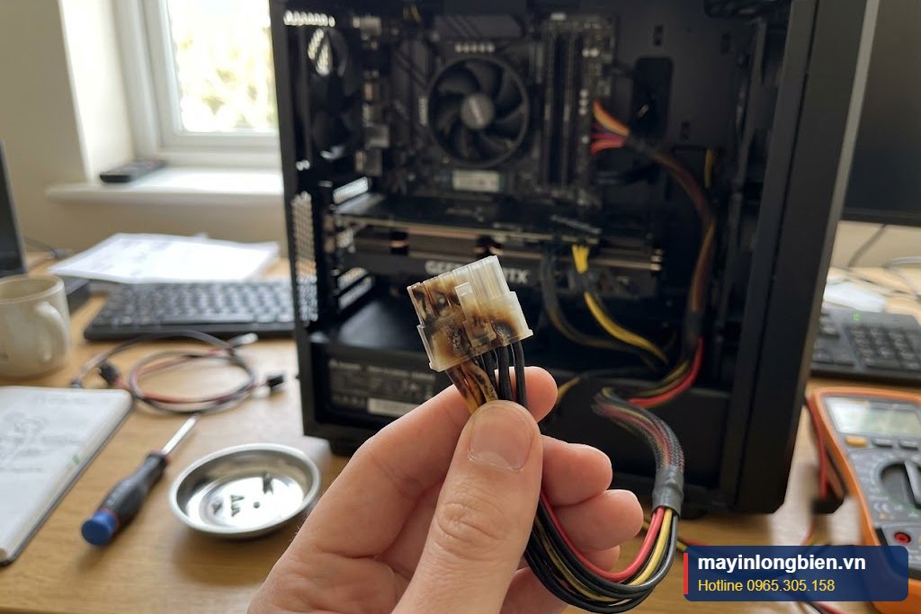Đầu cắm nguồn card đồ họa bị cháy chảy nhựa