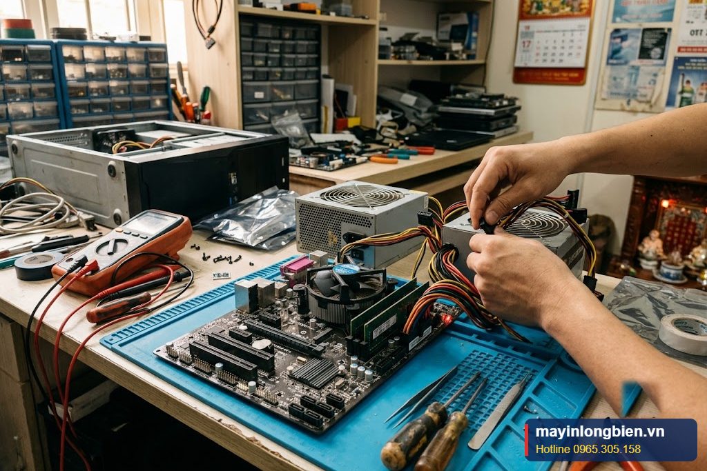 Thử chéo nguồn và mainboard để khoanh vùng lỗi tín hiệu bật nguồn