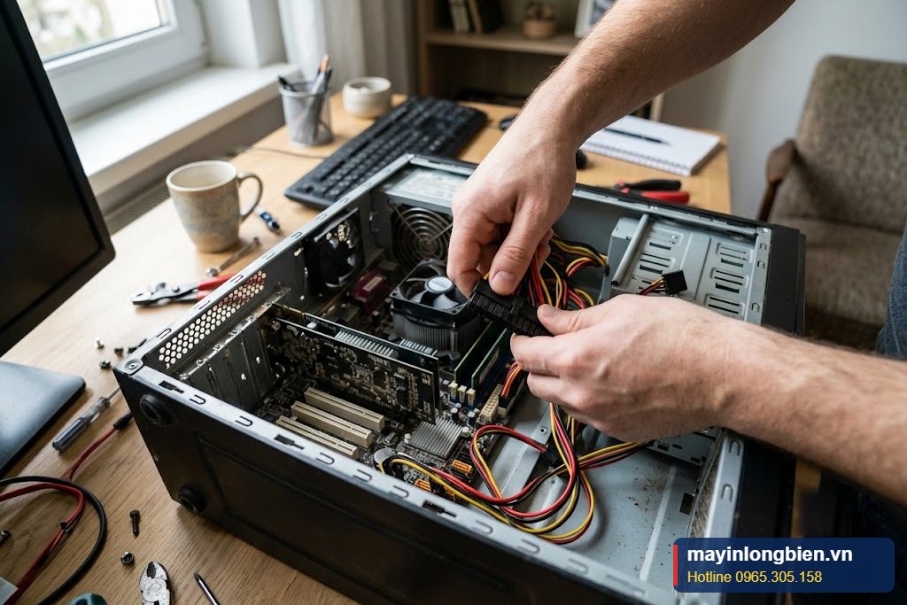 Rút các giắc cắm khỏi mainboard để khoanh vùng lỗi nguồn kêu tạch tạch