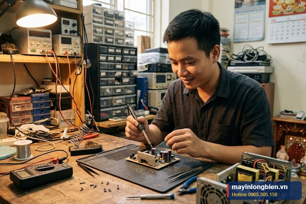 Kỹ thuật viên thay tụ mạch nguồn phụ tại xưởng Thần Vũ Kỹ thuật viên thay tụ mạch nguồn phụ tại xưởng Thần Vũ