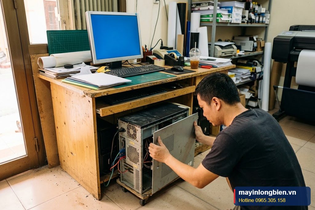 Máy tính điều khiển tại xưởng nhỏ hoạt động lại sau khi sửa nguồn Máy tính điều khiển tại xưởng nhỏ hoạt động lại sau khi sửa nguồn
