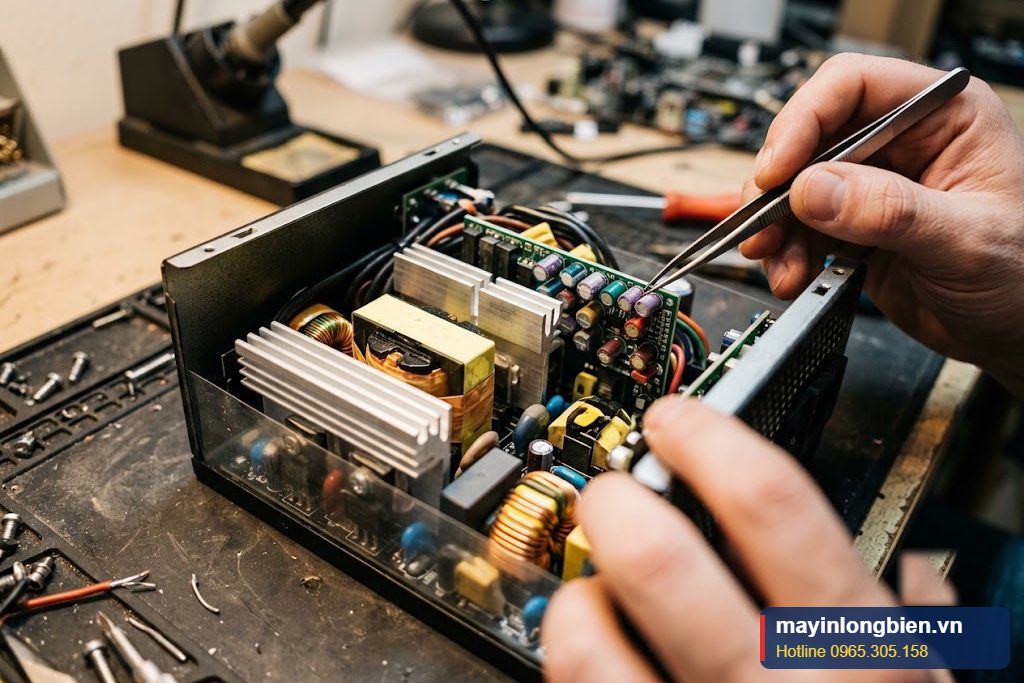 Linh kiện bên trong nguồn Cougar với tụ polymer và tản nhiệt Linh kiện bên trong nguồn Cougar với tụ polymer và tản nhiệt