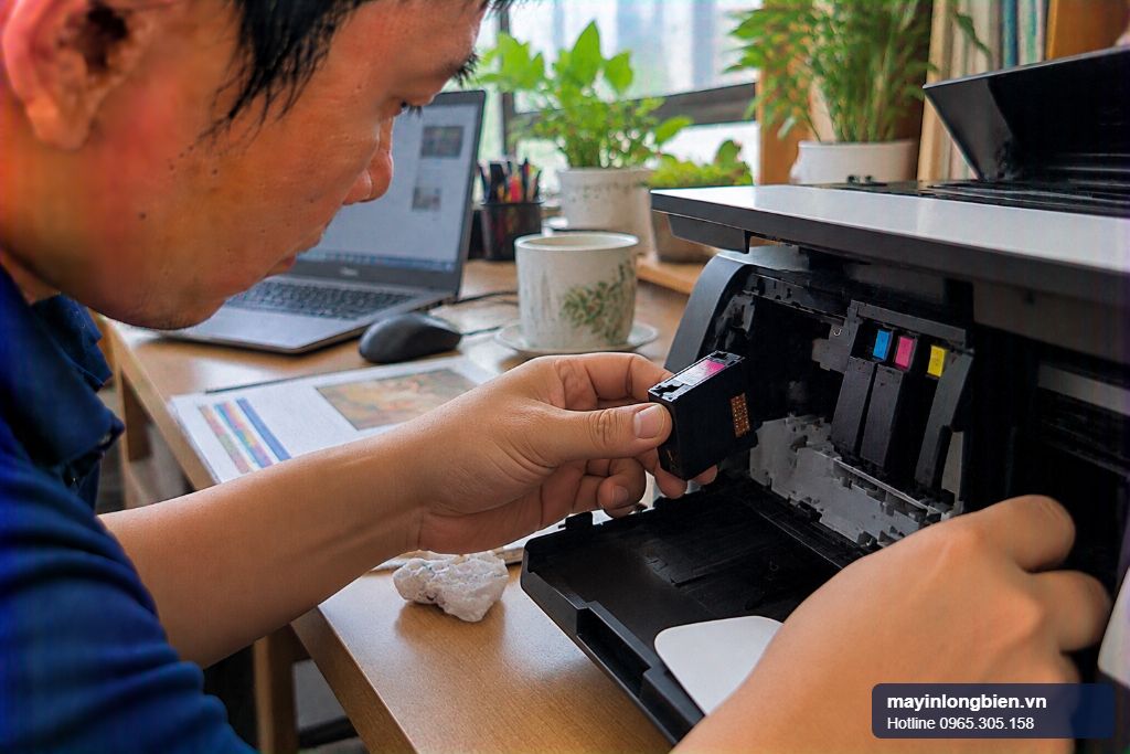 Epson không nhận hộp mực sau khi cập nhật firmware, màn hình máy in báo lỗi