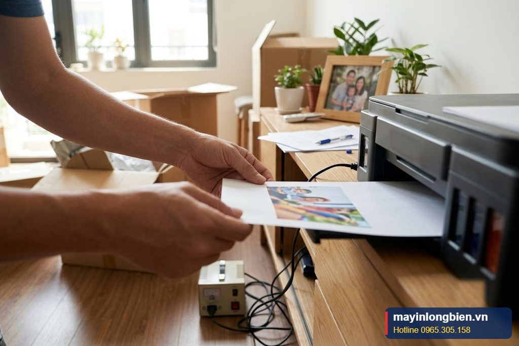 Máy in 110V mang từ Mỹ cắm qua biến áp hạ áp trong căn hộ ở Quảng An, Tây Hồ Máy in 110V mang từ Mỹ cắm qua biến áp hạ áp trong căn hộ ở Quảng An, Tây Hồ