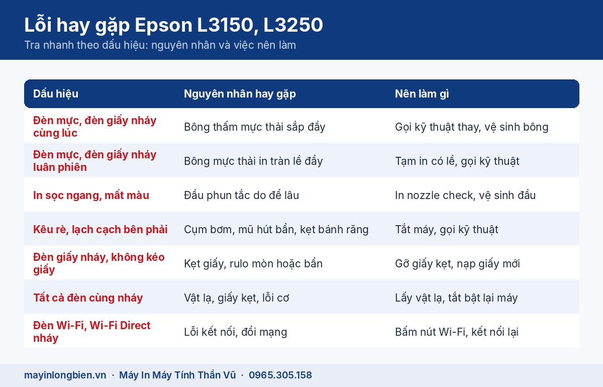 Lỗi hay gặp trên máy in Epson L3150, L3250 cùng dòng với L3210