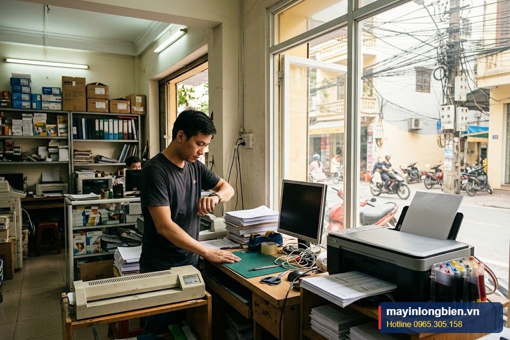 Máy in phun in chậm, dừng giữa chừng tại cửa hàng in ấn Hà Nội