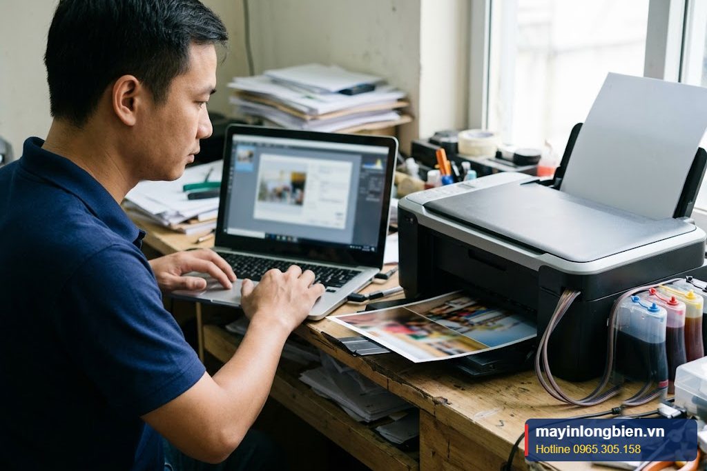 Kỹ thuật viên chỉnh chế độ chất lượng in trong driver máy in phun