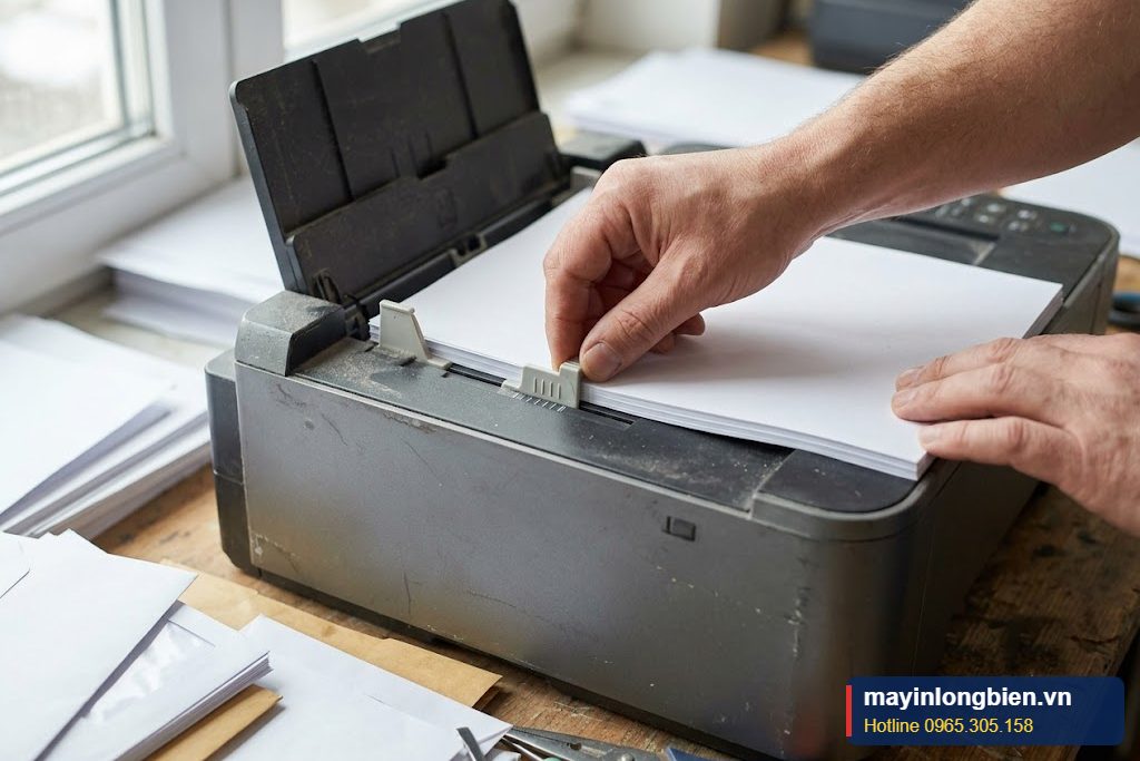 Cận cảnh chỉnh thanh dẫn hướng khay giấy để máy in phun không kéo xéo Cận cảnh chỉnh thanh dẫn hướng khay giấy để máy in phun không kéo xéo
