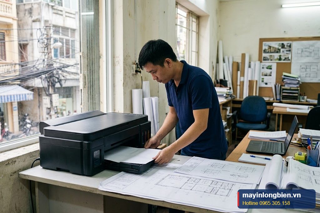 Sửa máy in Brother HL-T4000DW kéo giấy A3 bị xiên tại văn phòng thiết kế