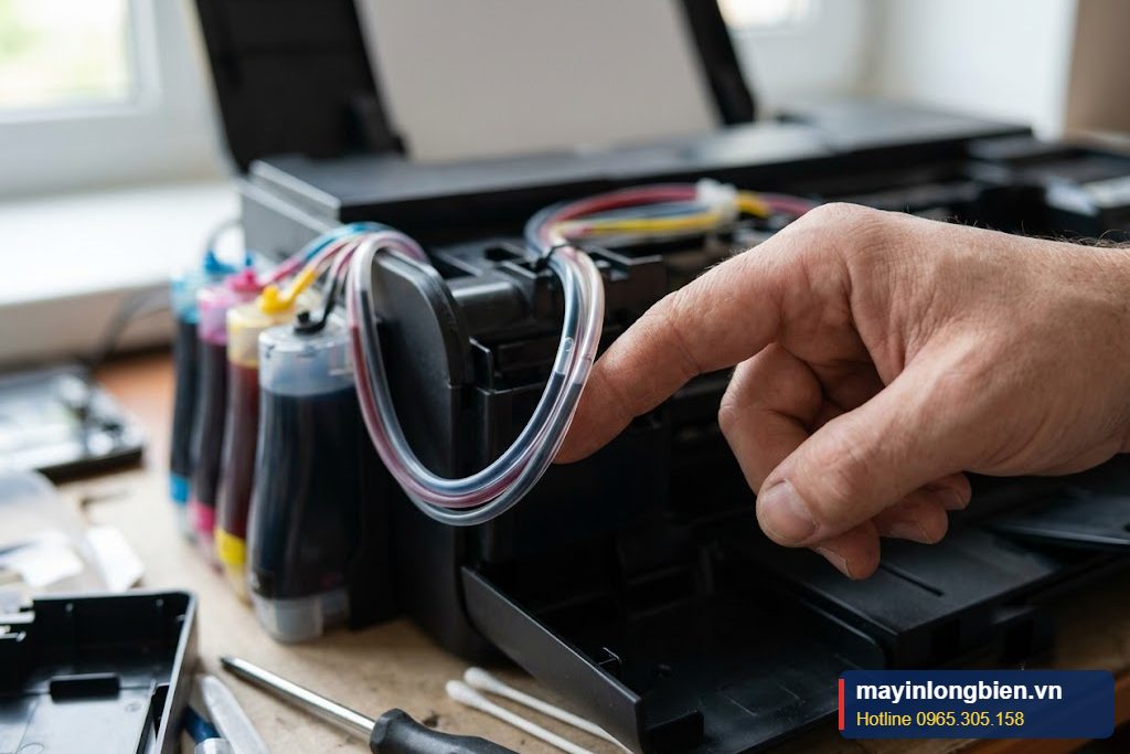 Kiểm tra ống dẫn mực máy in Epson L130 in nhạt do có khí