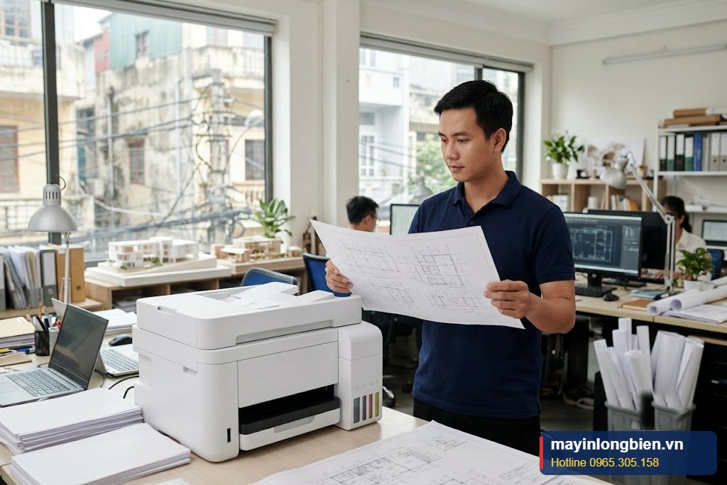 Kỹ thuật sửa máy in Epson L15150 L15160 in bản vẽ A3 tại văn phòng kiến trúc Hà Nội