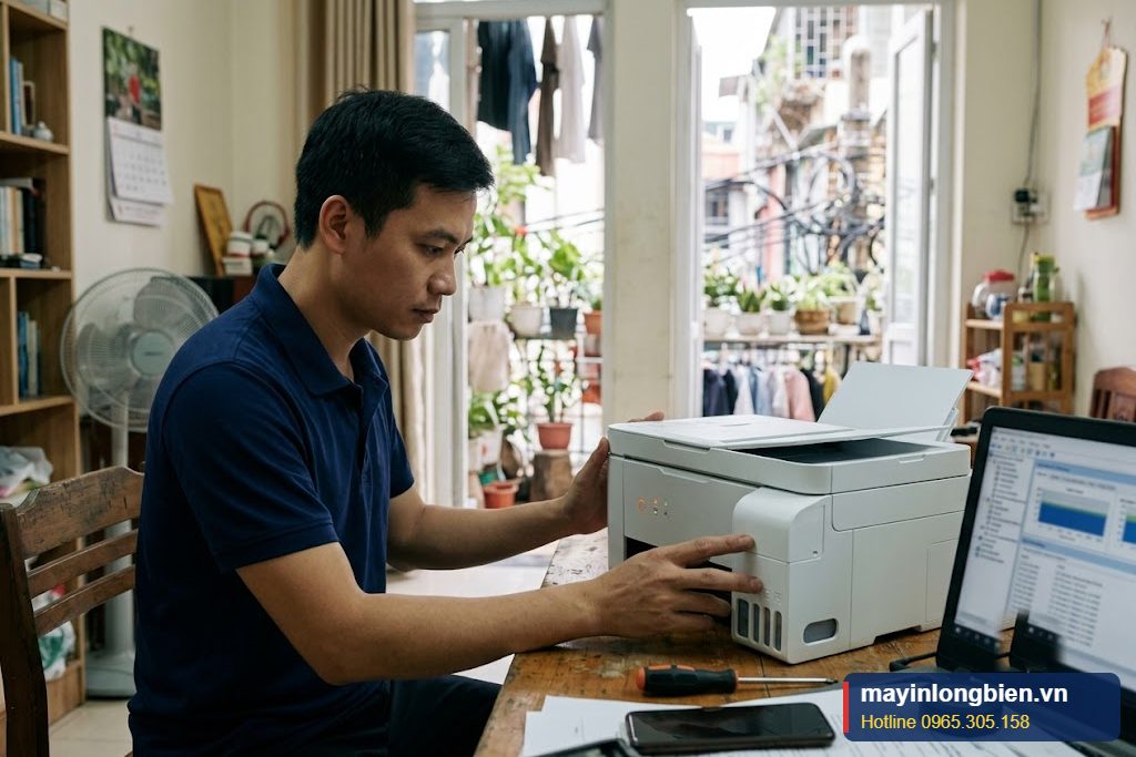 Máy in Epson L3150 L3250 nháy đèn báo tràn mực thải được kỹ thuật kiểm tra tại nhà