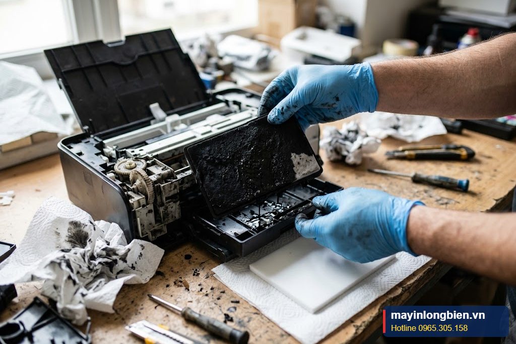 Thay đệm mực thải máy in Epson L350 báo đầy mực thải Thay đệm mực thải máy in Epson L350 báo đầy mực thải