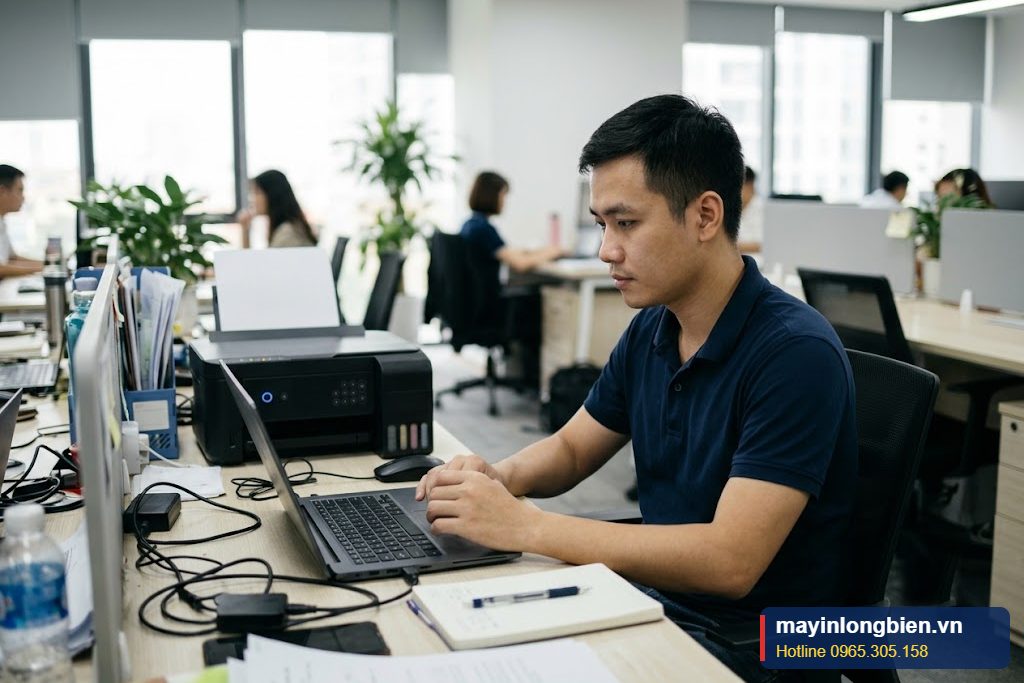Kỹ thuật viên sửa máy in Epson L365, L385 không nhận lệnh in tại văn phòng