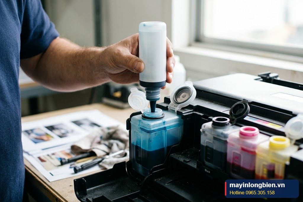 Nạp mực bình 003 đúng cách khi bảo dưỡng máy in Epson L5190