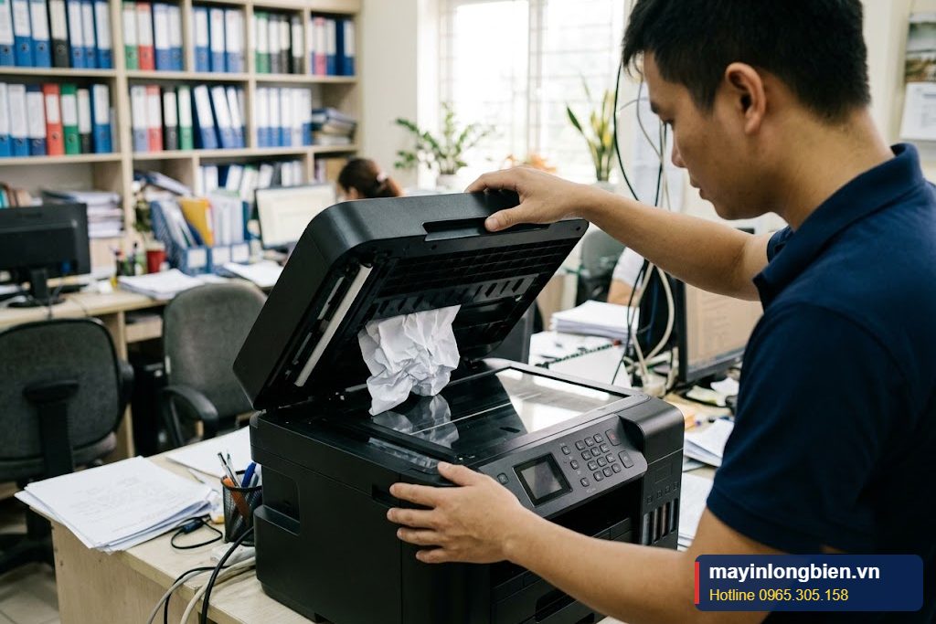 Kỹ thuật viên sửa máy in Epson L550, L565 kẹt ADF tại văn phòng kế toán Kỹ thuật viên sửa máy in Epson L550, L565 kẹt ADF tại văn phòng kế toán