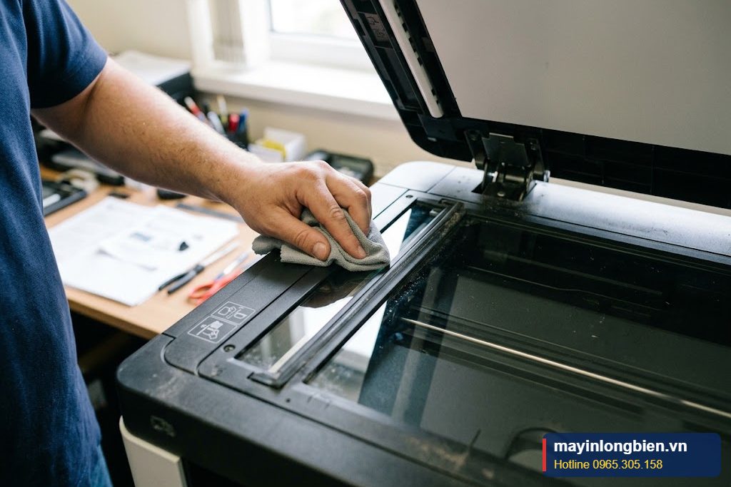 Lau dải kính quét ADF khi sửa máy in Epson L565 copy có vệt Lau dải kính quét ADF khi sửa máy in Epson L565 copy có vệt