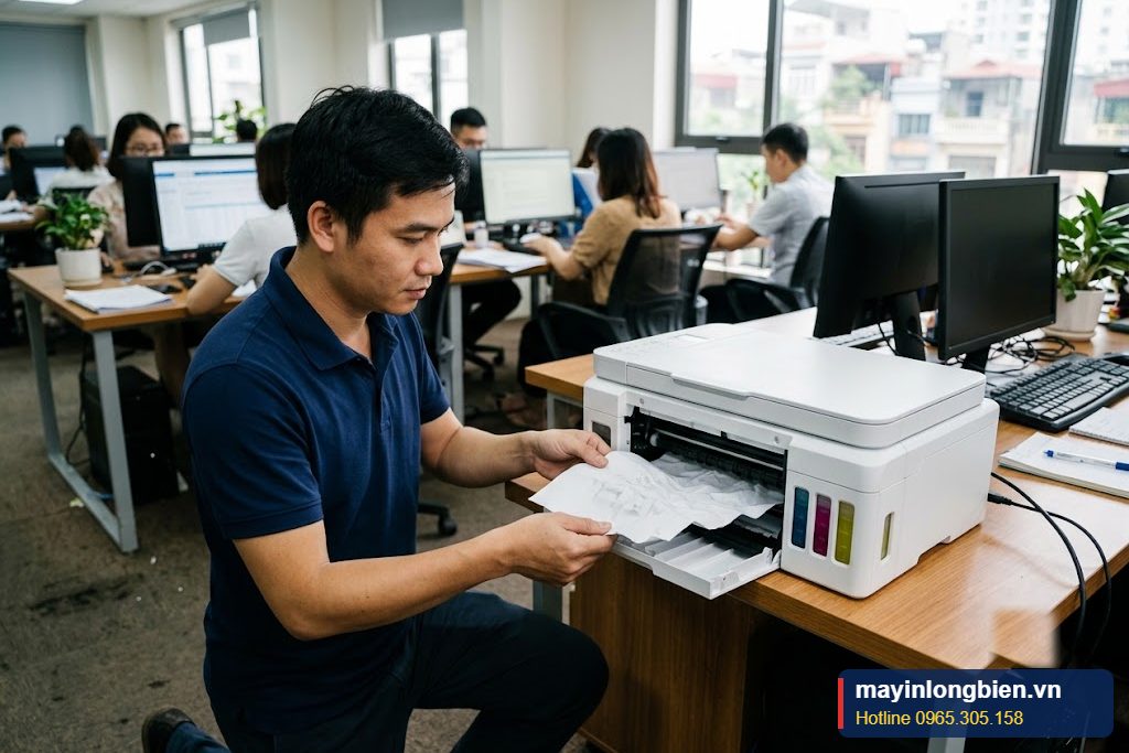 Kỹ thuật viên sửa máy in Epson L6160 L6190 bị kẹt giấy khi in 2 mặt tại văn phòng Hà Nội Kỹ thuật viên sửa máy in Epson L6160 L6190 bị kẹt giấy khi in 2 mặt tại văn phòng Hà Nội