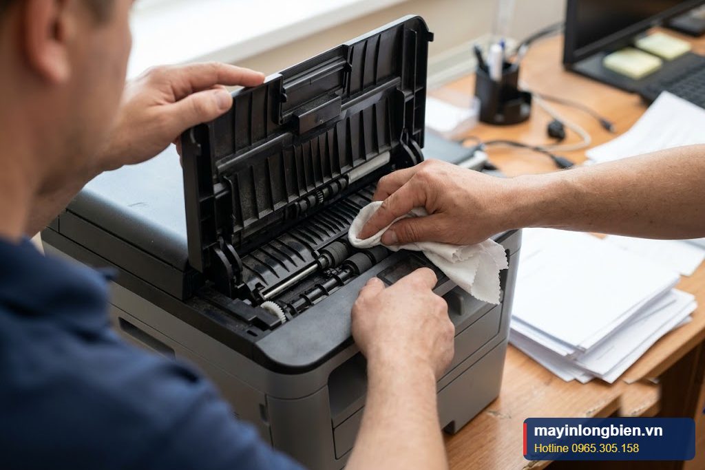 Cận cảnh lau con lăn ADF máy in Epson L6270 L6290 Cận cảnh lau con lăn ADF máy in Epson L6270 L6290