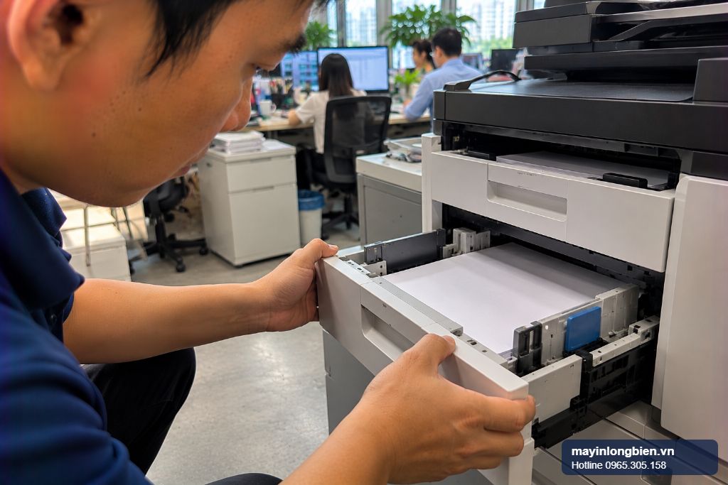 Sửa máy in Epson L6570 tại văn phòng đông người, máy in có hai khay giấy và ADF