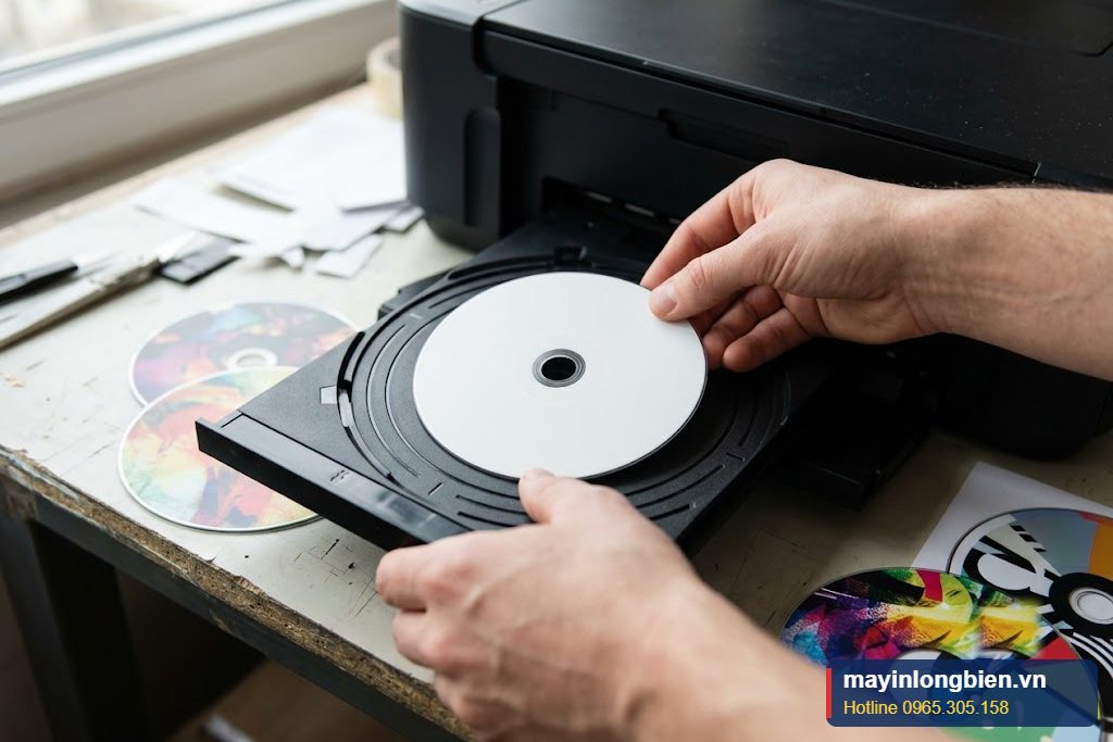 Cận cảnh khay in đĩa CD DVD trên máy in ảnh Epson L8180