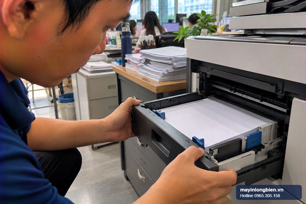 Sửa máy in Epson WF-C5290 tại văn phòng Hà Nội, kỹ thuật viên kiểm tra khay giấy Sửa máy in Epson WF-C5290 tại văn phòng Hà Nội, kỹ thuật viên kiểm tra khay giấy