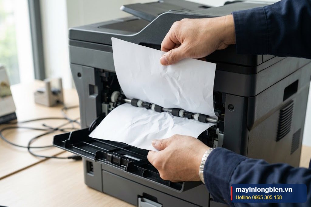 Cận cảnh lấy giấy kẹt trong bộ in hai mặt máy in Epson WorkForce Cận cảnh lấy giấy kẹt trong bộ in hai mặt máy in Epson WorkForce