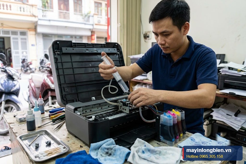 Kỹ thuật viên vệ sinh đầu phun máy in màu chuyên sâu tại cửa hàng ở Hà Nội Kỹ thuật viên vệ sinh đầu phun máy in màu chuyên sâu tại cửa hàng ở Hà Nội