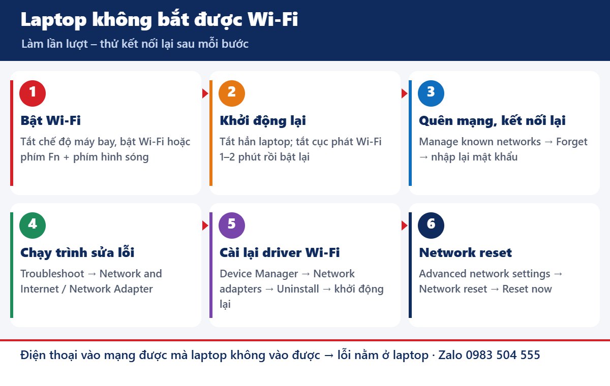 Các bước sửa laptop không bắt được Wi-Fi