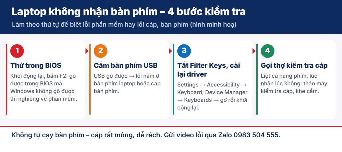 4 bước kiểm tra laptop không nhận bàn phím