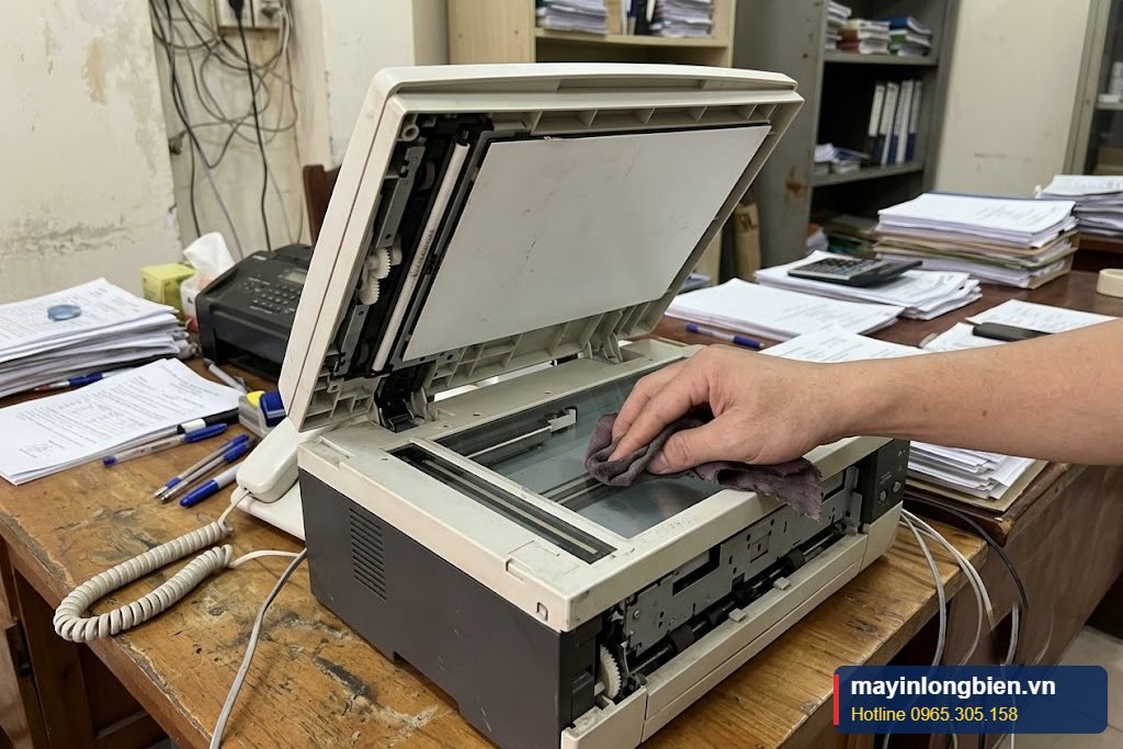 Vệ sinh kính quét và cao su máy fax