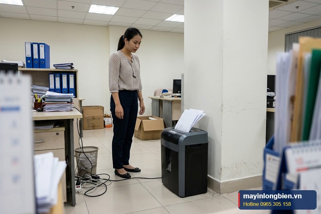 Máy hủy tài liệu chạy êm sau khi vệ sinh và tra dầu Máy hủy tài liệu chạy êm sau khi vệ sinh và tra dầu