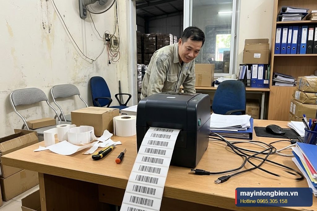 Tem mã vạch in đúng vị trí sau khi cân chỉnh