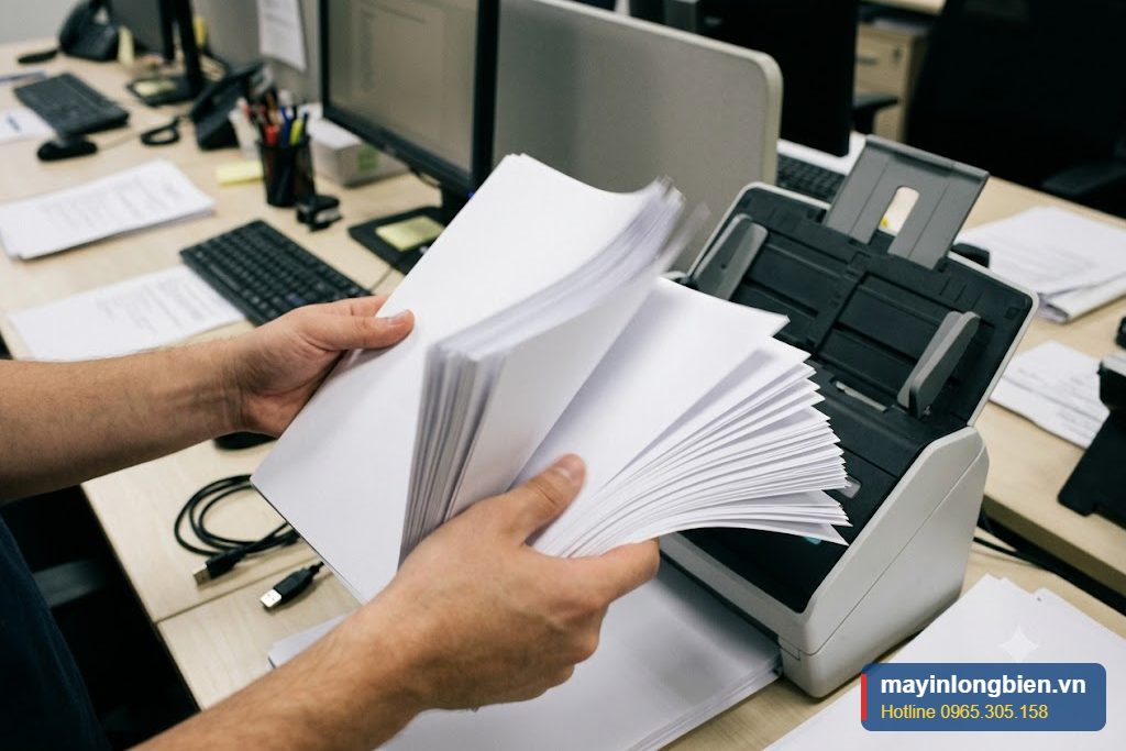 Xếp giấy đúng cách vào khay nạp máy scan để không kẹt