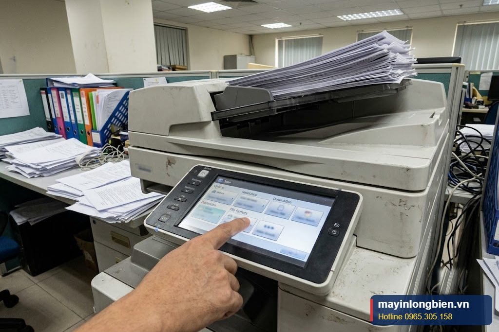 Chọn định dạng PDF nhiều trang trên màn hình máy photocopy Chọn định dạng PDF nhiều trang trên màn hình máy photocopy